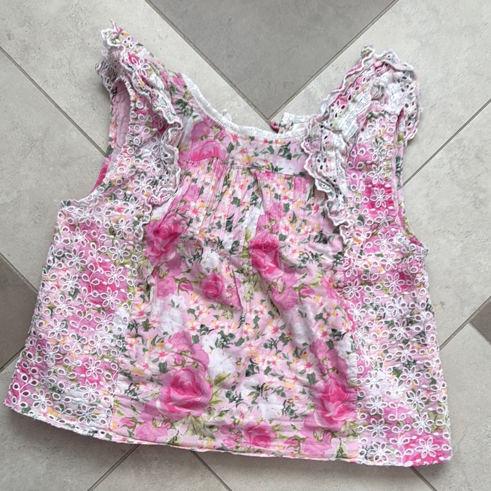 Pink Floral Sleeveless Blouse